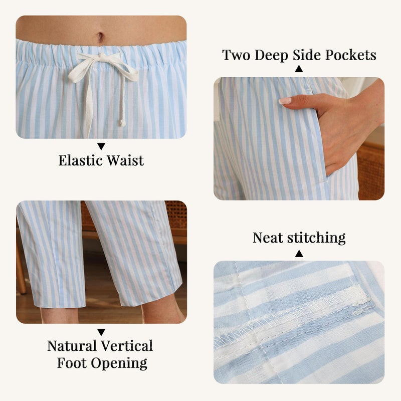 U2SKIIN Womens Striped 100% Cotton Pajama Pants, Soft Lounge Pj Bottoms with Pockets Lightweightï¼ˆBLUE WHITE STRIPE,M - Image 3