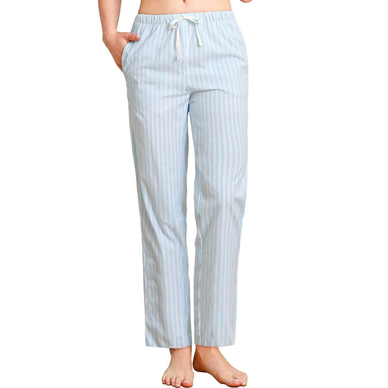 U2SKIIN Womens Striped 100% Cotton Pajama Pants, Soft Lounge Pj Bottoms with Pockets Lightweightï¼ˆBLUE WHITE STRIPE,M - Image 1