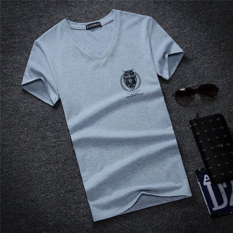 2020 Korean Slim V-Neck Men'S Short Sleeve T-Shirt Cotton Printed Youth Men'S Large Size - Image 1