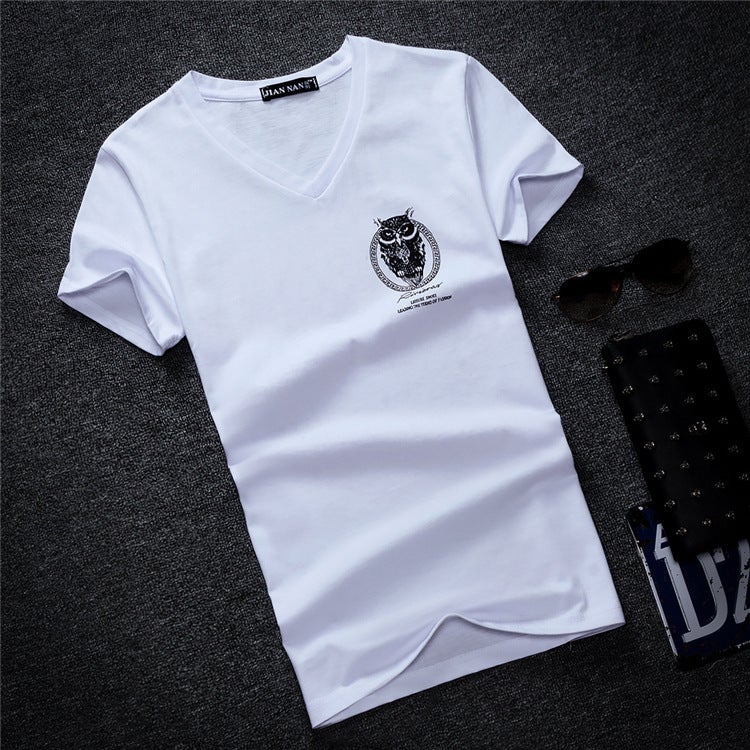 2020 Korean Slim V-Neck Men'S Short Sleeve T-Shirt Cotton Printed Youth Men'S Large Size - Image 2