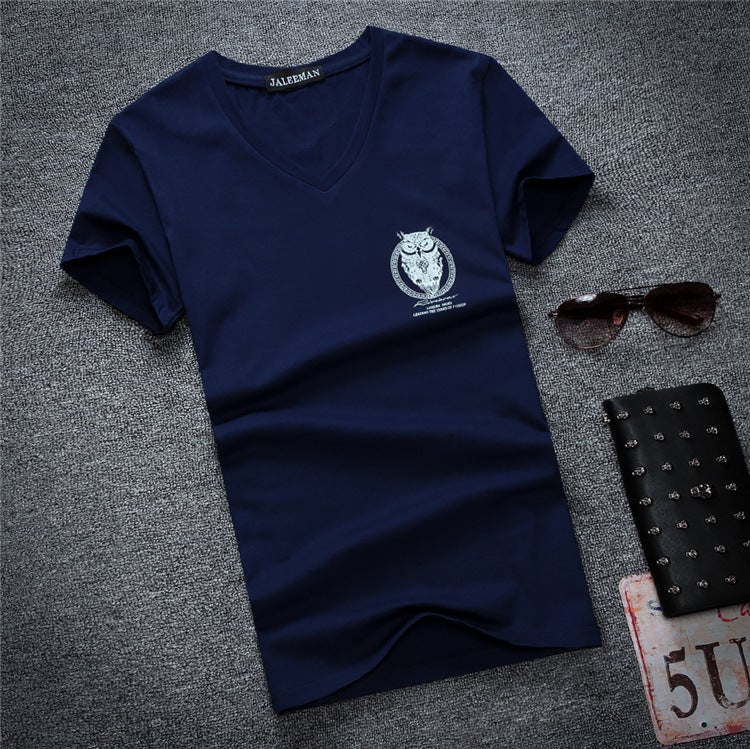 2020 Korean Slim V-Neck Men'S Short Sleeve T-Shirt Cotton Printed Youth Men'S Large Size - Image 5