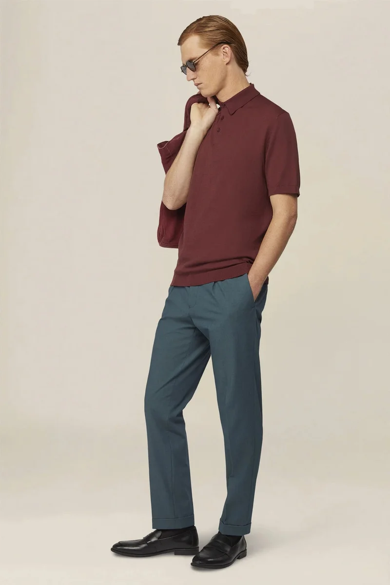 Doppelganger Red Men's regular fit 100% cotton knitted polo shirt - Wine for Men | Best Price UAE