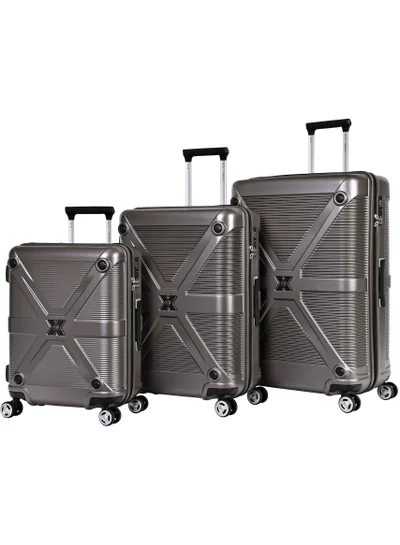 eminent Hard Case Suitcase Trolley Luggage Set of 3 Polycarbonate Lightweight 4 Quiet Double Spinner Wheels Travel Bags With TSA Lock KJ97 Gold Grey