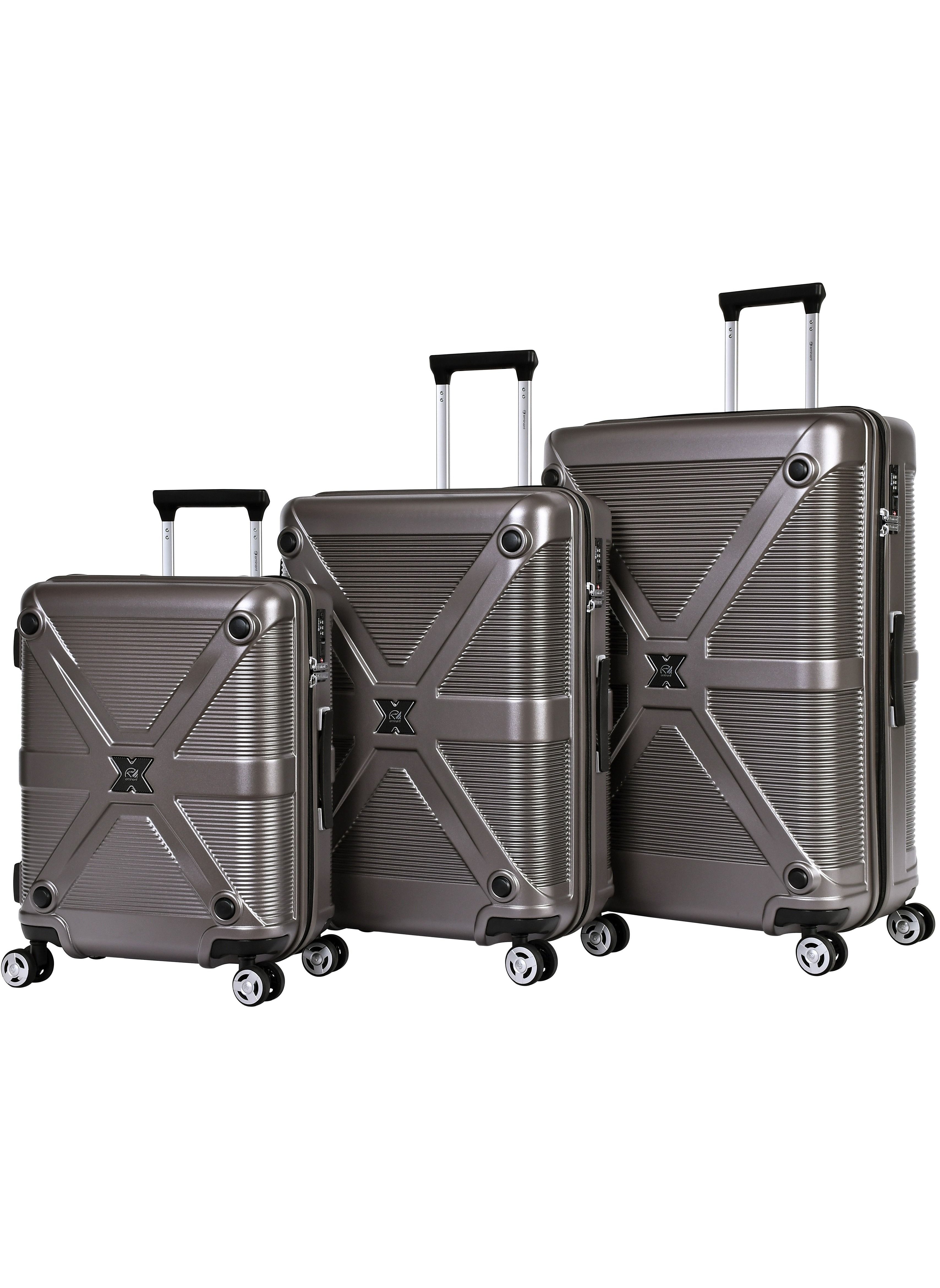 Hard Case Suitcase Trolley Luggage Set of 3 Polycarbonate Lightweight 4 Quiet Double Spinner Wheels Travel Bags With TSA Lock KJ97 Gold Grey 