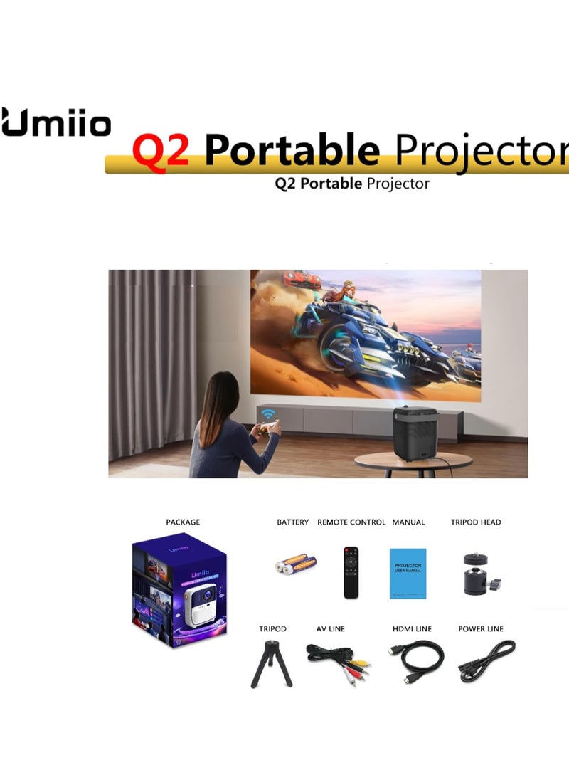 Umiio - Umiio Q2 Android HDMI Video Projector 5G WiFi Bluetooth 5M Projection Distance FHD Resolution Portable Outdoor Movie Projector - Image 1