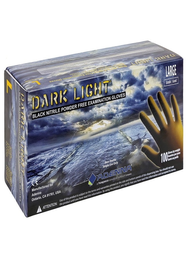 Adenna Dark Light 9 mil Nitrile Powder Free Exam Gloves (Black), Large - Box of 100 (DLG676) - Image 1