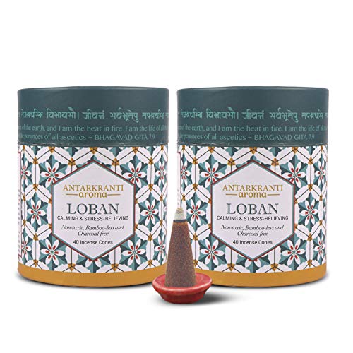 Antarkranti Sacred Life Dry Dhoop LOBAN Cones | Pack of 2 | Contains- 80 Incense Cones | Burning Time 35 Minutes | Low Smoke Dhoop for Pooja | 100% Organic & Charcoal Free | Aromatherapy | Meditation | Yoga - Image 1