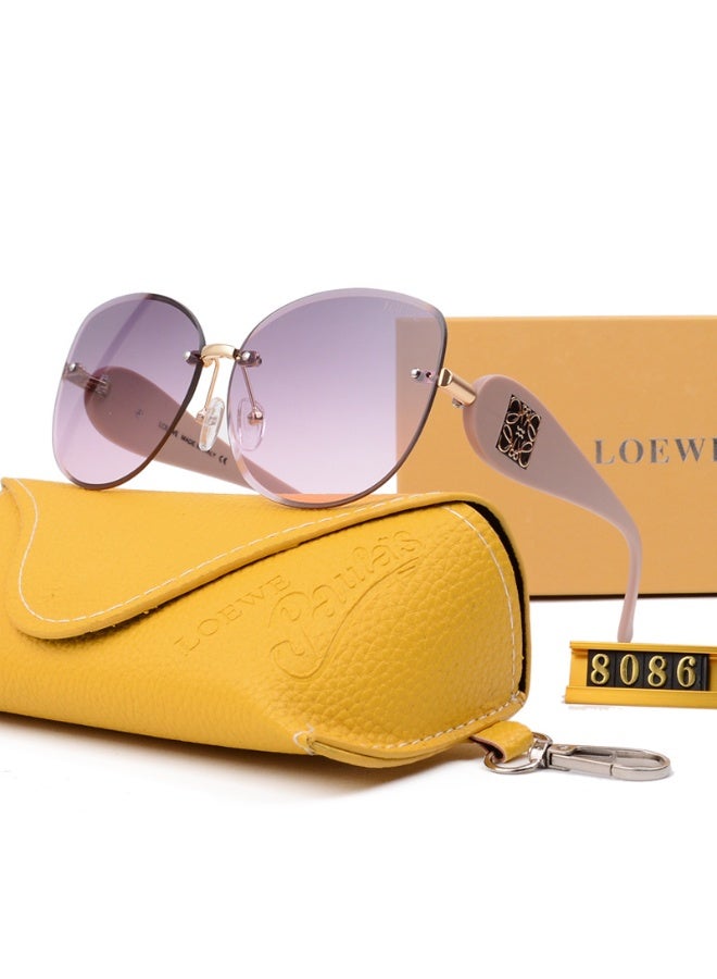 LOEWE نظارات لووي بدون إطار مع عدسات بتدرج وردي وحافظة تحمل العلامة التجارية