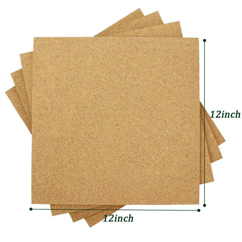 CRCHOM Cork Board Tiles 12"x12" - 1/2" Thick 4 Pack Cork Board Square Bulletin Boards Self Adhesive Corkboards for Walls Pin Boards Corkboards for Office Home School Decor - Image 2