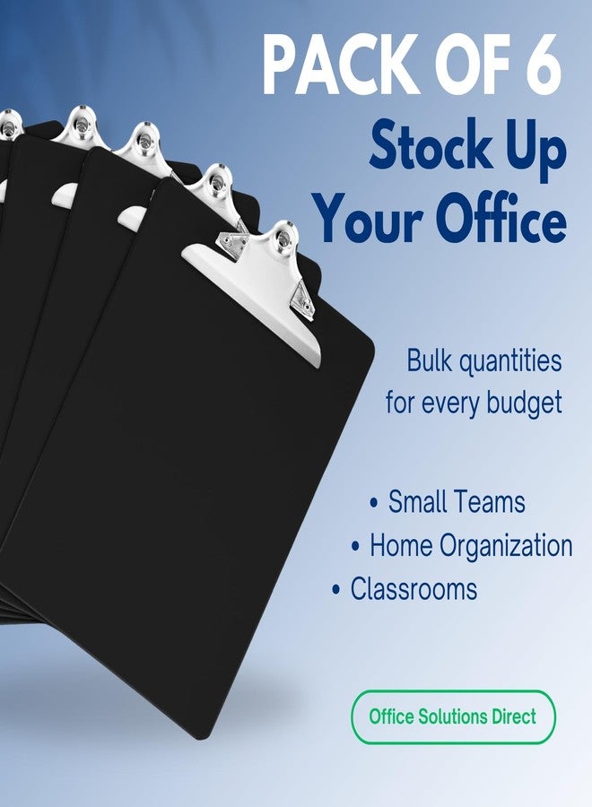 Office Solutions Direct Black Plastic Clipboards (Set of 6) Multipack - 12.5x9 Inch Black Clipboard with 100 Sheets Holding Capacity Butterfly Clip | Colored Acrylic Clip Boards in Bulk | Office, Classroom, School Supplies - Image 4