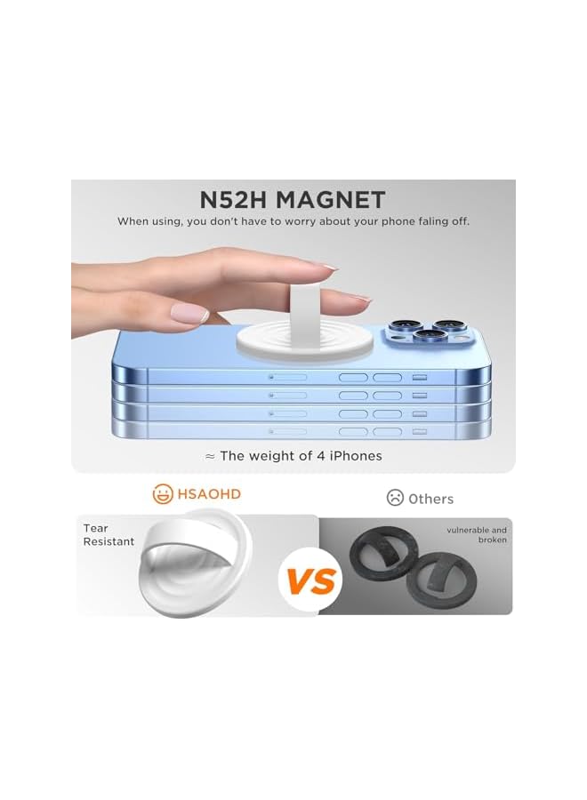 Green Tiger Upgraded Magnetic Phone Grip – Compatible with Mag-Safe, Silicone Removable Loop Grip, Finger Ring Holder for iPhone Pro Max/Plus/16/15/14/13/12, Back of Phone Grip (White) - Image 4
