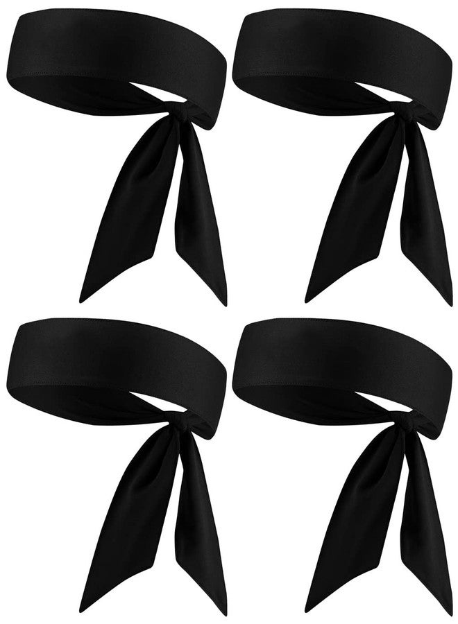 Kninmdor Black Head Tie, Tennis Headband Tie Back, Sweat Wicking Quickly Dry Hair Band for Men Women Kids Girls Boys, Sweatband Head Wraps for Tennis, Basketball, Running, Ninja, Karate, Workout - Image 1