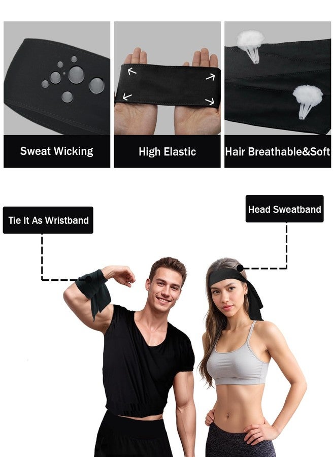 Kninmdor Black Head Tie, Tennis Headband Tie Back, Sweat Wicking Quickly Dry Hair Band for Men Women Kids Girls Boys, Sweatband Head Wraps for Tennis, Basketball, Running, Ninja, Karate, Workout - Image 4