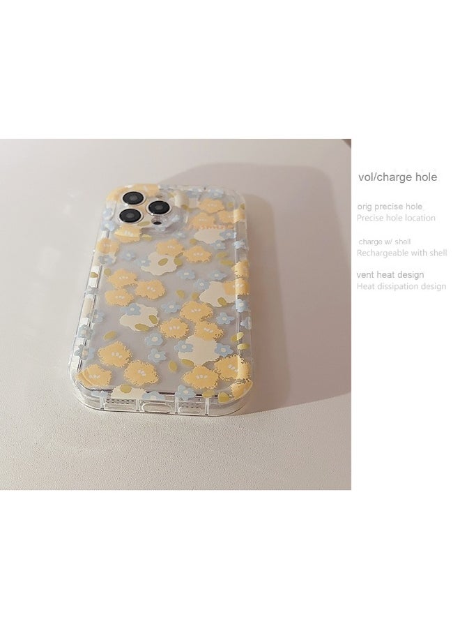 Floral Shell Case for iPhone 15/16 Pro Max - Transparent Summer Vibes Protective Case with Glitter Stand