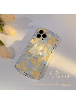 Floral Shell Case for iPhone 15/16 Pro Max - Transparent Summer Vibes Protective Case with Glitter Stand - pzsku/Z18048E8B257CBB4F2BB3Z/45/1746227274/b387be6f-796d-4d3d-8333-041d2c3d706c