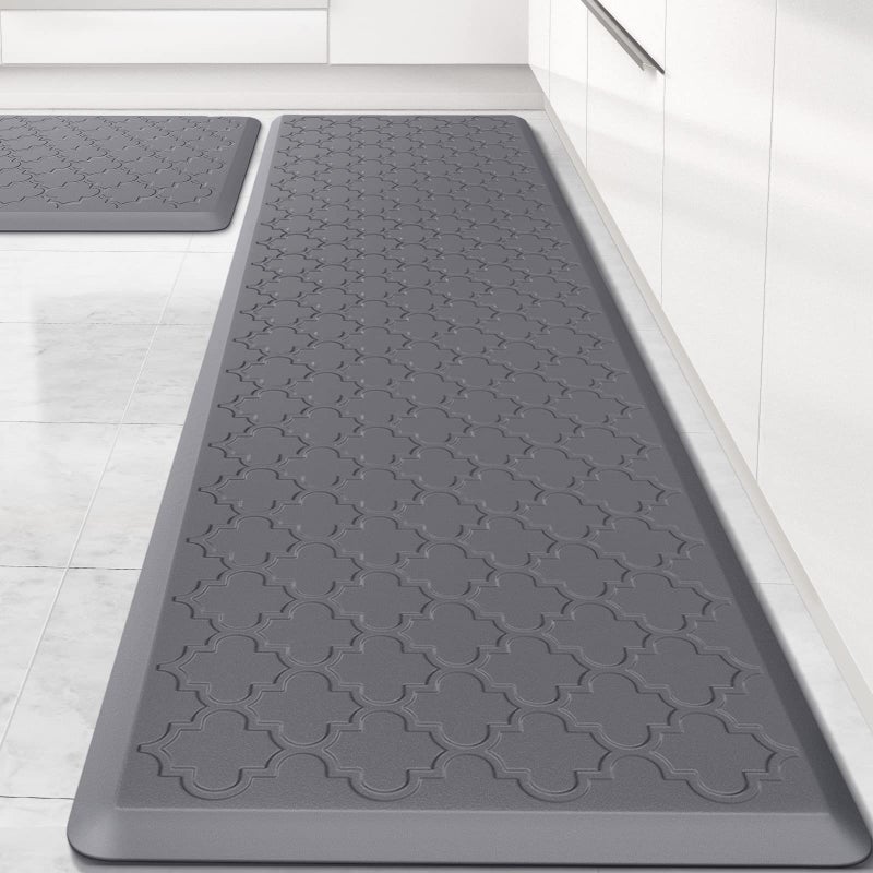 SoftDuo Kitchen Mat [2 PCS] Cushioned Anti-Fatigue Floor Mat Water Resistant Non-Skid Kitchen Mats and Rugs Ergonomic Comfort Foam Kitchen Rugs Standing Mat for Floor Office Sink(Grey,17.3"x28"+17.3"x60") - Image 1