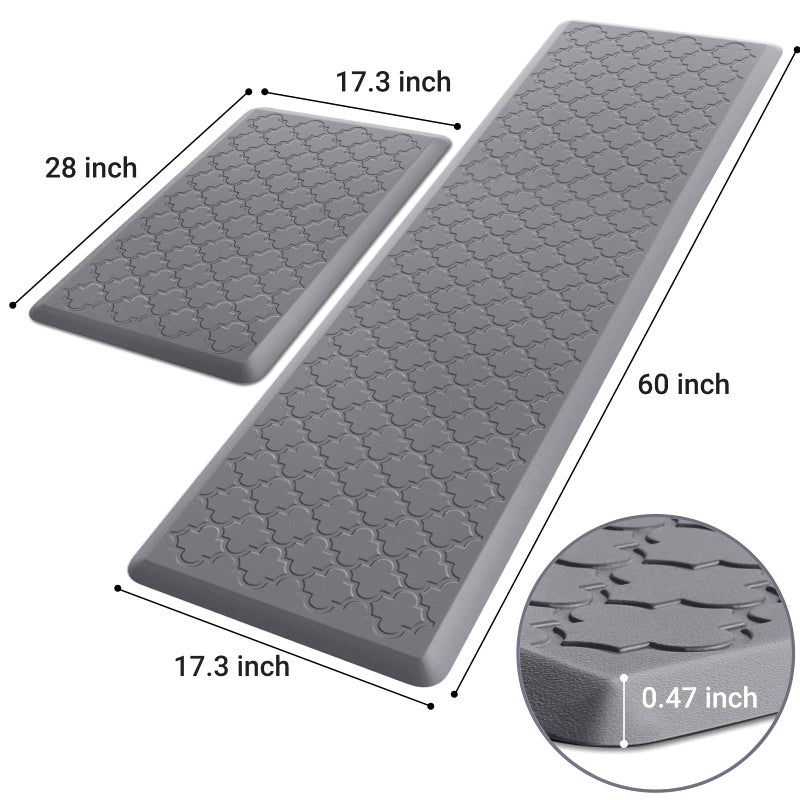 SoftDuo Kitchen Mat [2 PCS] Cushioned Anti-Fatigue Floor Mat Water Resistant Non-Skid Kitchen Mats and Rugs Ergonomic Comfort Foam Kitchen Rugs Standing Mat for Floor Office Sink(Grey,17.3"x28"+17.3"x60") - Image 2