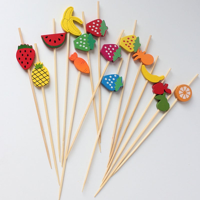 100 Packs Cocktail Picks 4.7'' Fruit Picks Bamboo Toothpicks for Wedding Birthday Party Beach Supplies - Image 3