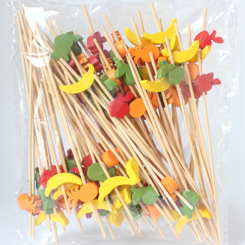 100 Packs Cocktail Picks 4.7'' Fruit Picks Bamboo Toothpicks for Wedding Birthday Party Beach Supplies - Image 1