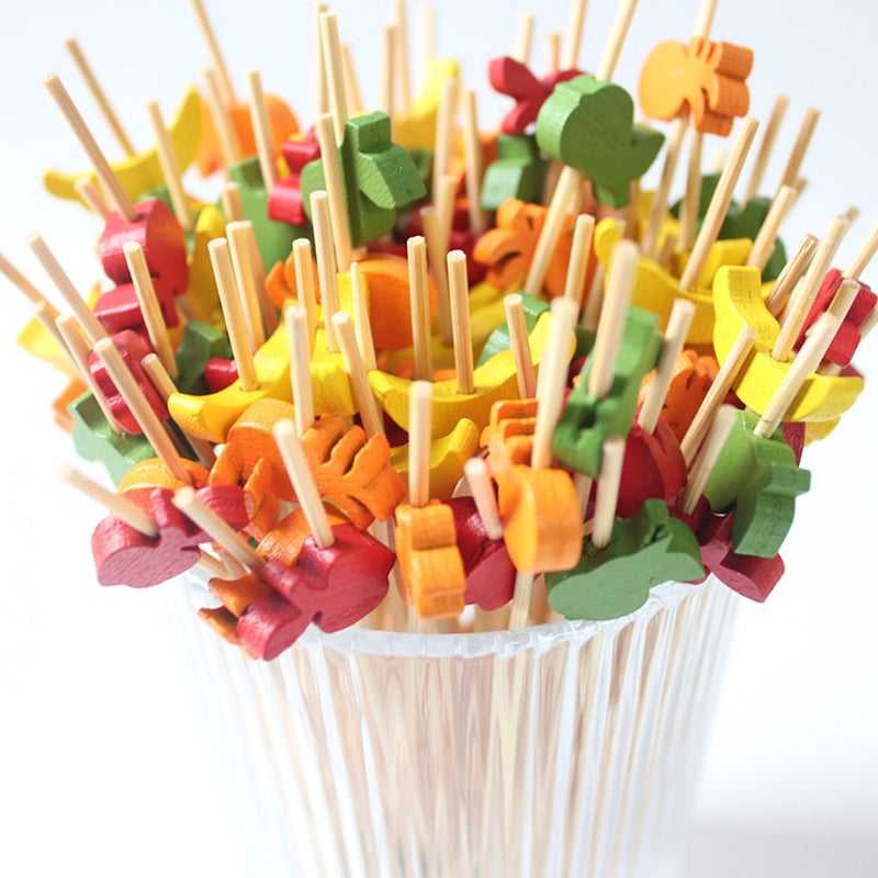 100 Packs Cocktail Picks 4.7'' Fruit Picks Bamboo Toothpicks for Wedding Birthday Party Beach Supplies - Image 2