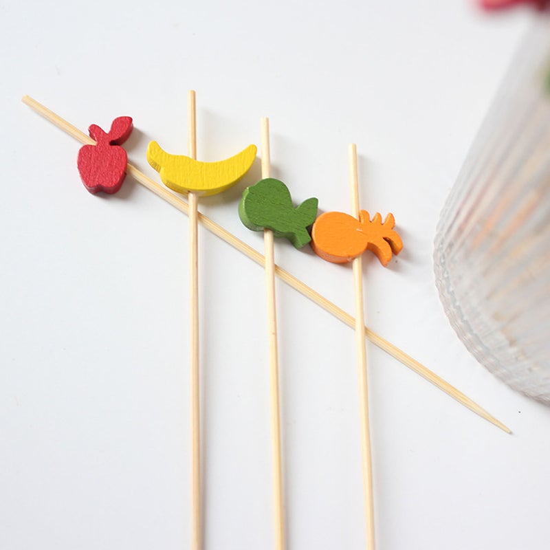 100 Packs Cocktail Picks 4.7'' Fruit Picks Bamboo Toothpicks for Wedding Birthday Party Beach Supplies - Image 4