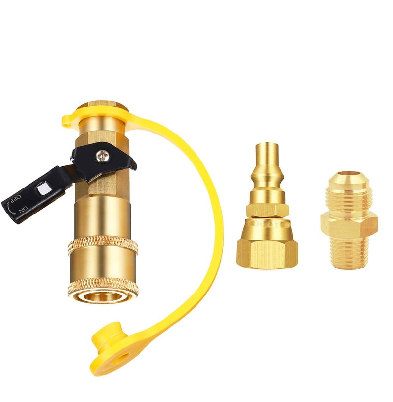 GRILLJOB 1/4" RV Propane Quick Connect Adapter Propane Disconnect Universal Adapter Kit Convert Regulator with 3/8" Female Flare to Quick-Release Connection - 100% Solid Brass - Image 4