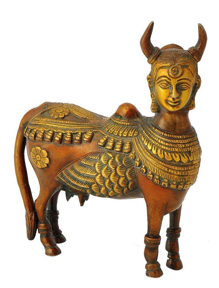 Kartique Brass Kamdhenu Idol with Ornate Detailing - 7.5 Inches Height - Decorative Cow Statue for Home and Temple Decor - Image 4
