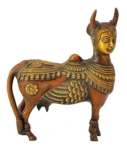 Kartique Brass Kamdhenu Idol with Ornate Detailing - 7.5 Inches Height - Decorative Cow Statue for Home and Temple Decor - Image 2