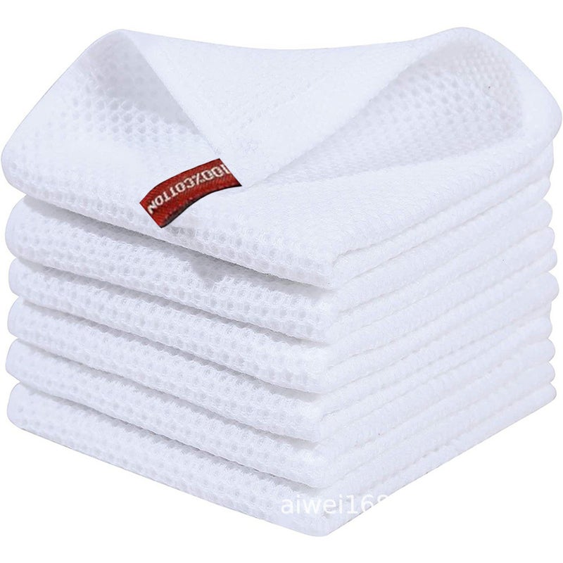 Generic Cotton Honeycomb Absorbent Thickened Rag Waffer Kitchen Cleaning Dish Cloth Towel Scarf Face Towel Pineapple pure white 