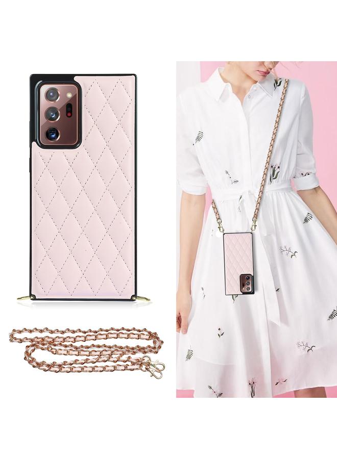 erorex Case For Samsung Galaxy Note20 Ultra Elegant Rhombic Pattern Microfiber Leather +TPU Shockproof Case with Crossbody Strap Chain - Image 1