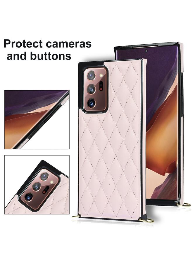 erorex Case For Samsung Galaxy Note20 Ultra Elegant Rhombic Pattern Microfiber Leather +TPU Shockproof Case with Crossbody Strap Chain - Image 3