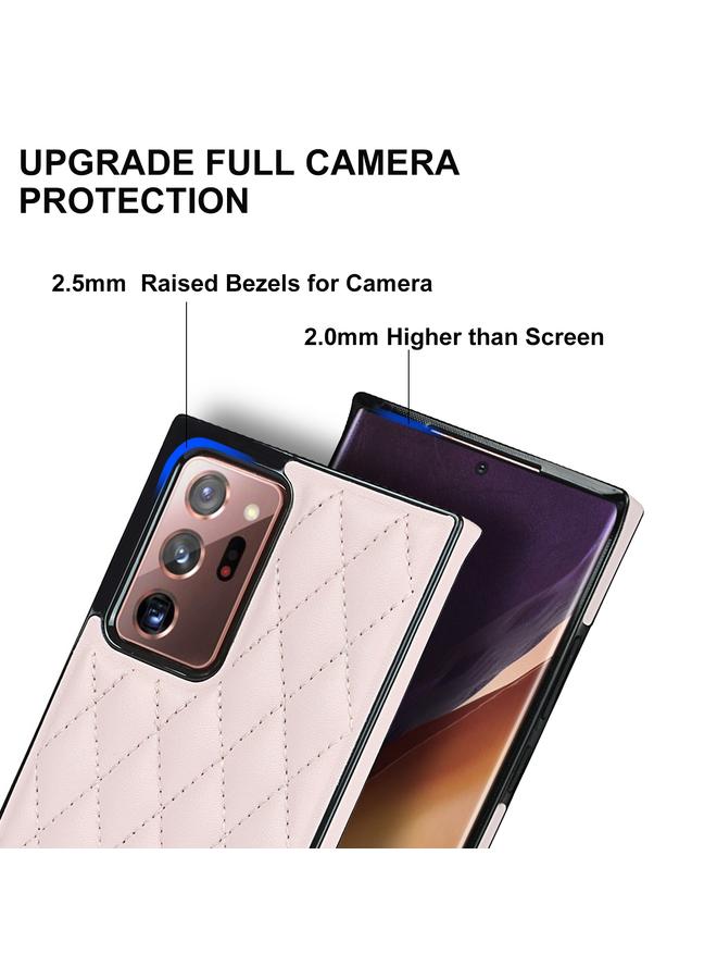 erorex Case For Samsung Galaxy Note20 Ultra Elegant Rhombic Pattern Microfiber Leather +TPU Shockproof Case with Crossbody Strap Chain - Image 4