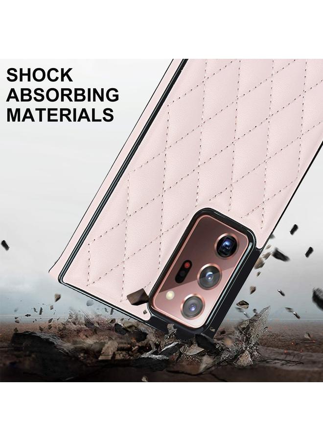 erorex Case For Samsung Galaxy Note20 Ultra Elegant Rhombic Pattern Microfiber Leather +TPU Shockproof Case with Crossbody Strap Chain - Image 5
