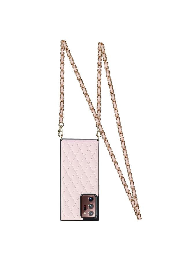 erorex Case For Samsung Galaxy Note20 Ultra Elegant Rhombic Pattern Microfiber Leather +TPU Shockproof Case with Crossbody Strap Chain - Image 2