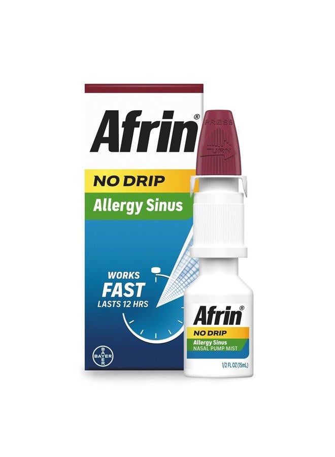 Afrin No Drip Allergy Sinus Nasal Spray - Fast and Powerful Nasal Decongestion From Allergies, 15mL - Image 1