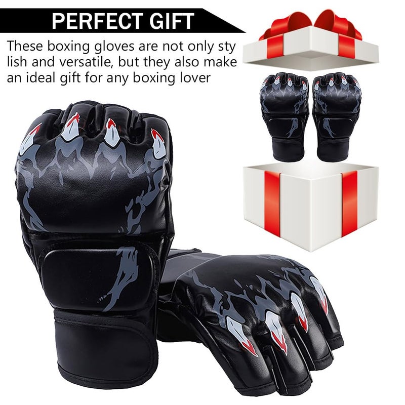 Proberos ® Boxing Gloves Black Print MMA Gloves with Adjustable Wristband, Breathable Fingerless MMA Gloves for Boxing, Muay Thai and Sparring Sessions, Punching Gloves (23*12cm) - Image 5