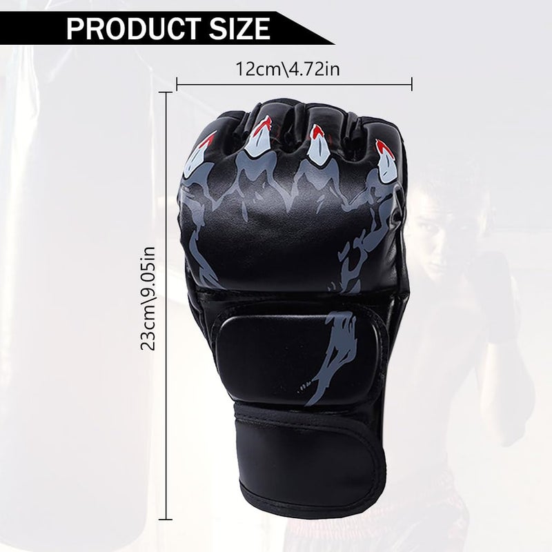 Proberos ® Boxing Gloves Black Print MMA Gloves with Adjustable Wristband, Breathable Fingerless MMA Gloves for Boxing, Muay Thai and Sparring Sessions, Punching Gloves (23*12cm) - Image 2