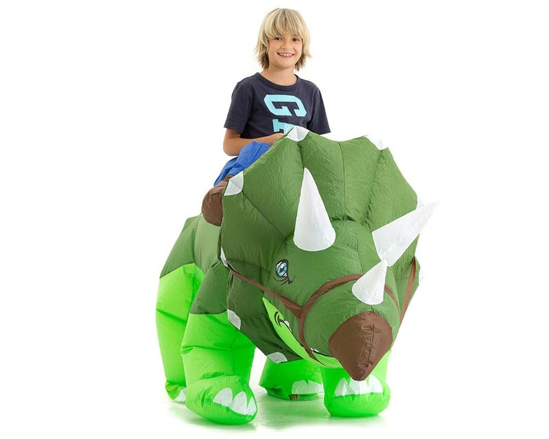 HSCTEK Inflatable Dinosaur Costume Kids Boys Girls, Inflatable Blow Up Triceratops Costume Child, Inflatable Ride On Dinosaur Halloween Costume Children - Image 2