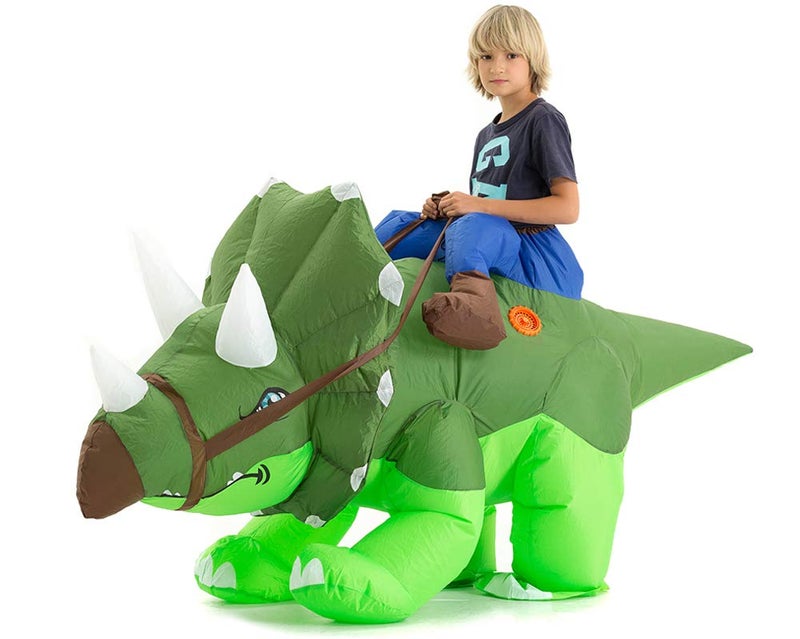 HSCTEK Inflatable Dinosaur Costume Kids Boys Girls, Inflatable Blow Up Triceratops Costume Child, Inflatable Ride On Dinosaur Halloween Costume Children - Image 1