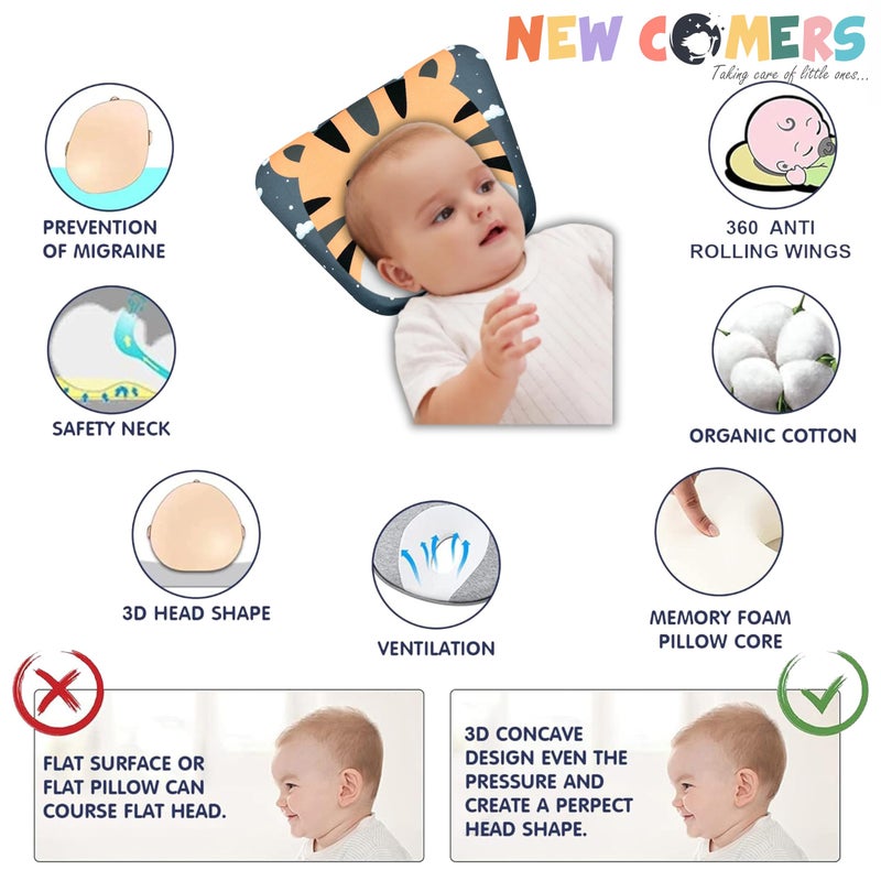 NEW COMERS® Memory Foam Infant Baby Pillow with Washable Cover, Soft & Light Weight Kids Pillow for Neck Support Preventing Head for Flat Head Syndrome Ideal for Newborn 0-12 Age -(28 x 20 x 3 cm)-271 - Image 5