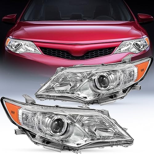 Nilight Headlight Assembly for 2012 2013 2014 Toyota Camry L/LE/XLE/Hybrid LE XLE Headlamps Replacement Chrome Housing Amber Reflector Driver and Passenger Side - Image 1
