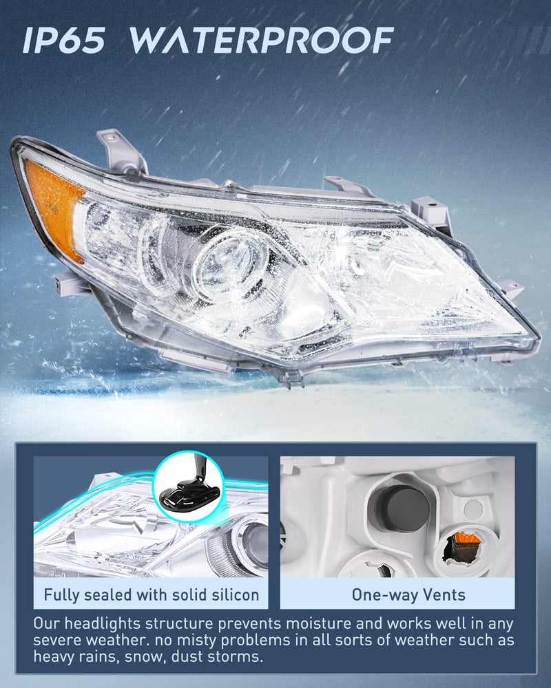 Nilight Headlight Assembly for 2012 2013 2014 Toyota Camry L/LE/XLE/Hybrid LE XLE Headlamps Replacement Chrome Housing Amber Reflector Driver and Passenger Side - Image 4