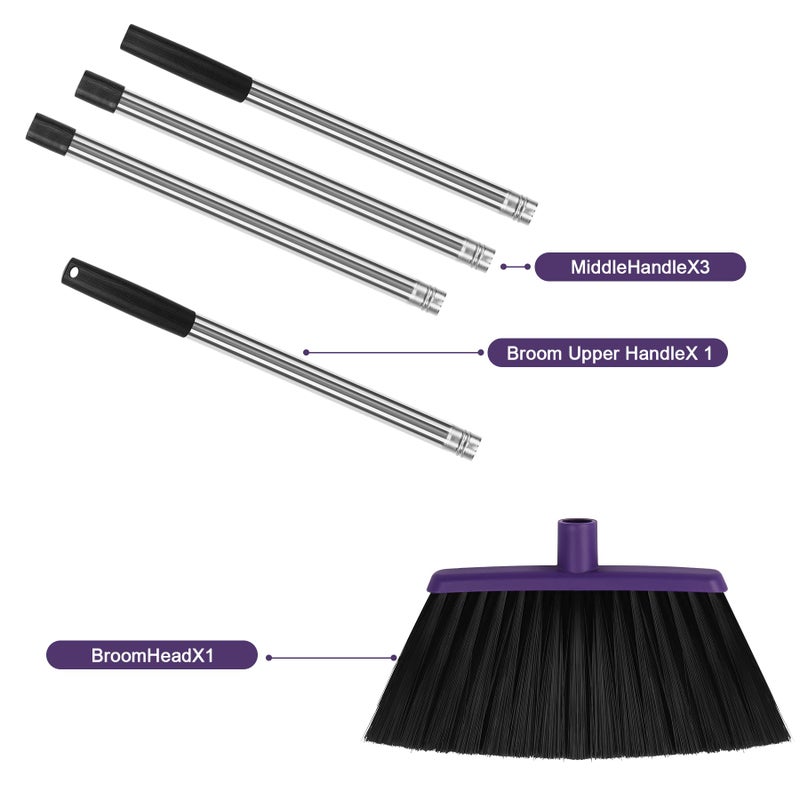 UDUK Heavy Duty Angle Broom, 55-Inch Long Handle Extra Wide 12.6 Inch Head, Stainless Steel Tube & PP Bristles for Pet Hair and Dust, Floor Safe - Purple - Image 4