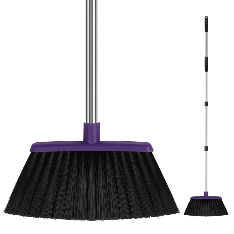 UDUK Heavy Duty Angle Broom, 55-Inch Long Handle Extra Wide 12.6 Inch Head, Stainless Steel Tube & PP Bristles for Pet Hair and Dust, Floor Safe - Purple - Image 1