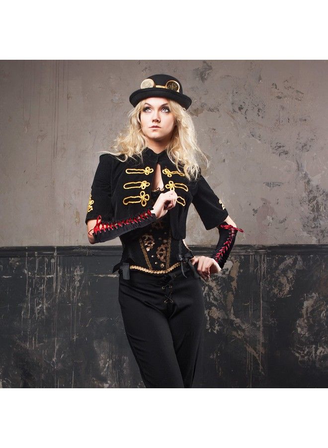 Skeleteen قفازات طويلة سوداء بدون أصابع برباط للزي التنكري وإكسسوارات لتدفئة الذراع والكوع مع ربطة عنق حمراء من الساتان للارتداء في المناسبات الرسمية - Image 4