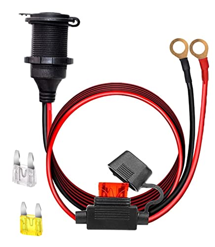 Dongge 12V24V Fixed Thread Cigarette Lighter Socket Extension Cable with Perforated Terminal Direct Battery Type car Adapter 25mm 20A Heavy Duty Cable 10FTFree Two Blade fuses - Image 1