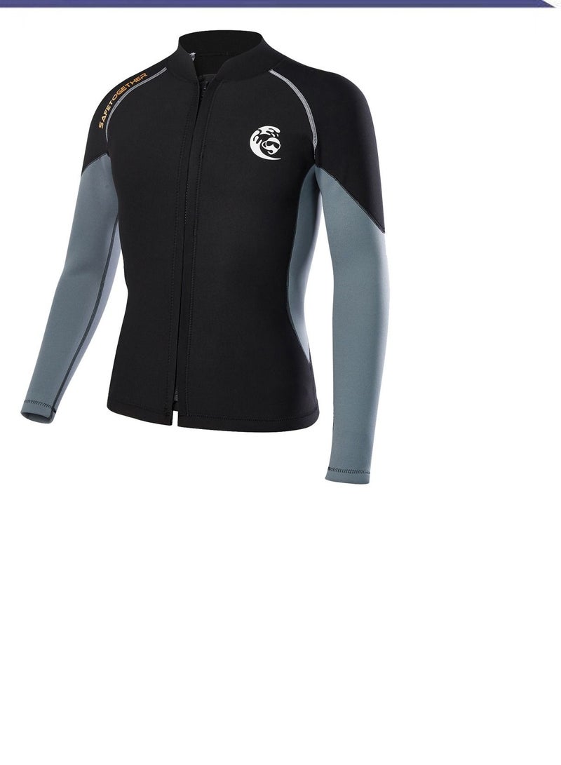 Loquat 2.0MM Wetsuit Split Top Long Sleeve Snorkeling Suit Cold Warm Diving Suit Large Size Surfing Suit Grey - Image 1