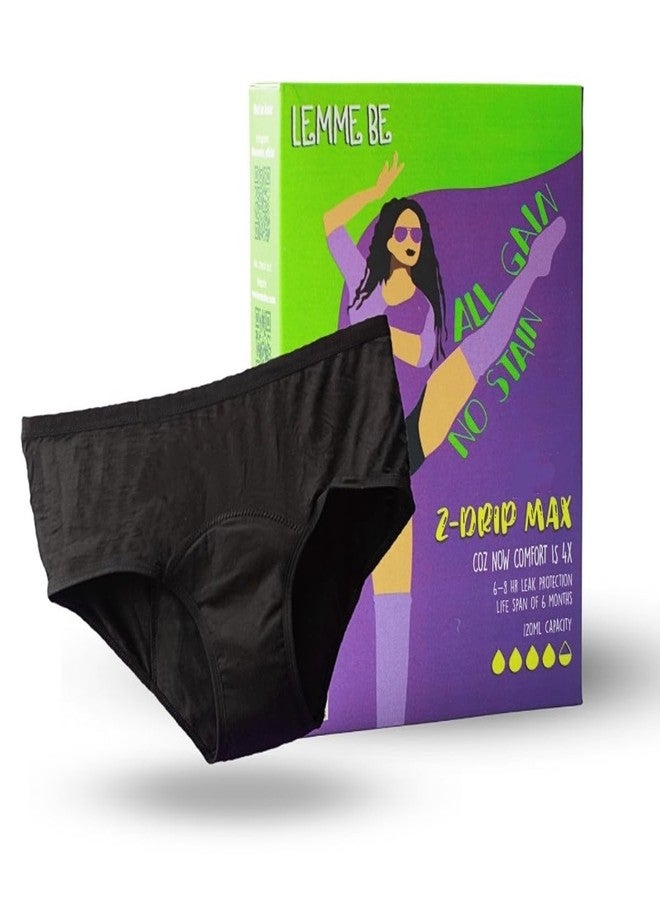 Lemme Be Reusable Period Panty Underwear for Heavy Flow Periods & Incontinence, Mid Waist Leakproof Panties for Women, Adult,120 ML Capacity, Go Pad Free with Z Drip Max, (Small, Black) Pack Of 1 - Image 1
