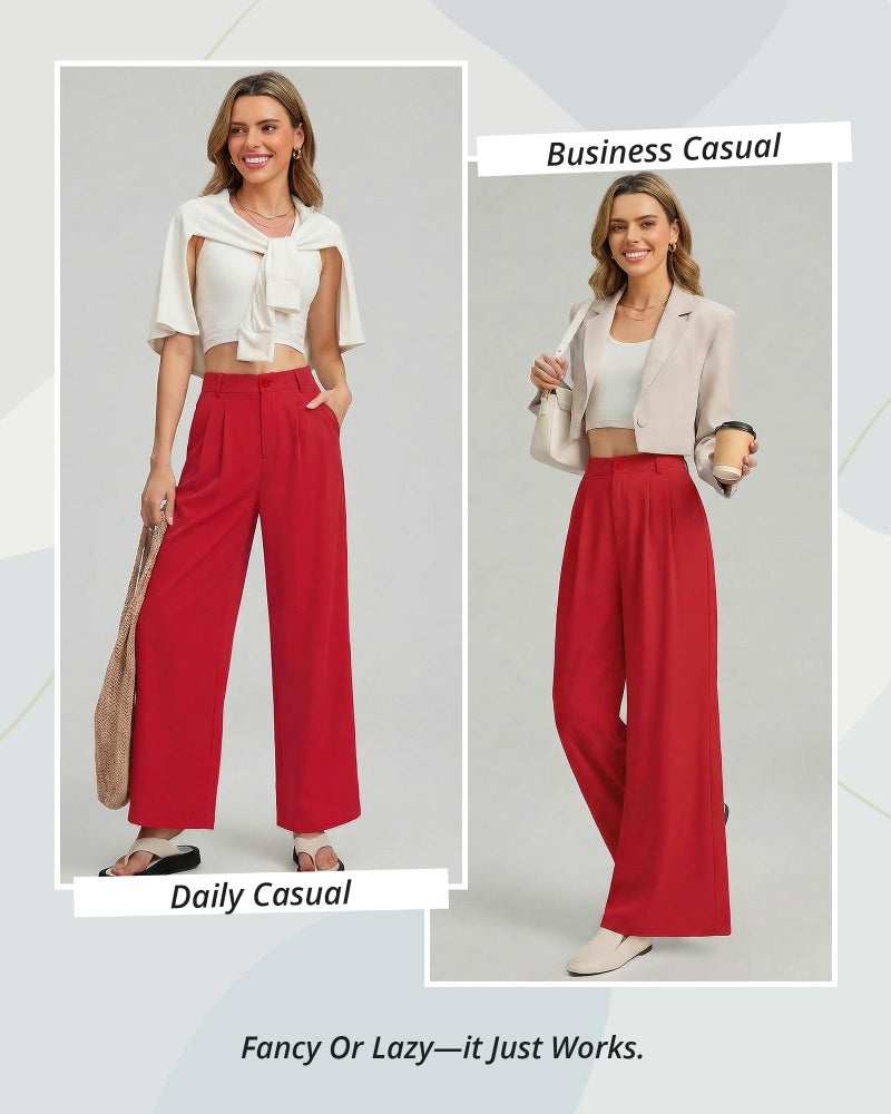 GRAPENT Womens Pants for Work Business Casual High Waisted Wide Leg Pants Elastic Back Work Outfits Flowy Palazzo for Women Plus Size Wide Leg Slacks Color True Red Size XX-Large 20 22 - Image 4