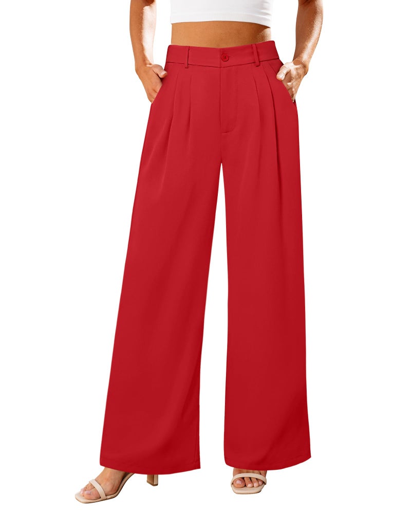 GRAPENT Womens Pants for Work Business Casual High Waisted Wide Leg Pants Elastic Back Work Outfits Flowy Palazzo for Women Plus Size Wide Leg Slacks Color True Red Size XX-Large 20 22 - Image 1